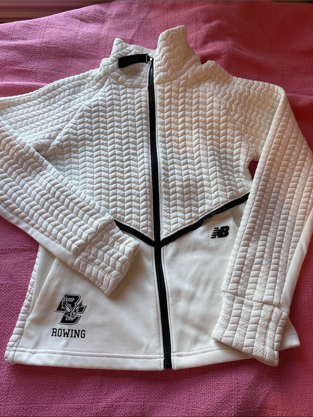New Balance White Quilted Zip Jacket with Black Trim